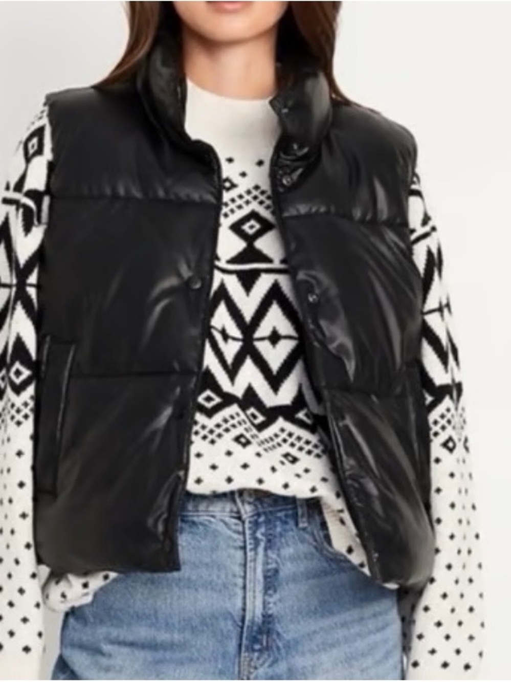 Black Puffer Vest faux leather